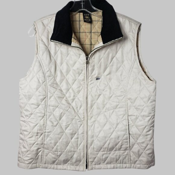 Sun Moda Jackets & Blazers - Sun Moda Diamond Quilted Vest With Black Corduroy Collar Cream & Blk Large